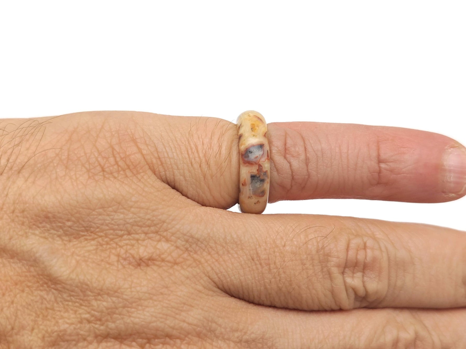 Crazy Lace Agate crystal ring by GemstoneGO featuring vibrant, swirling lace patterns in a stylish jewelry design.