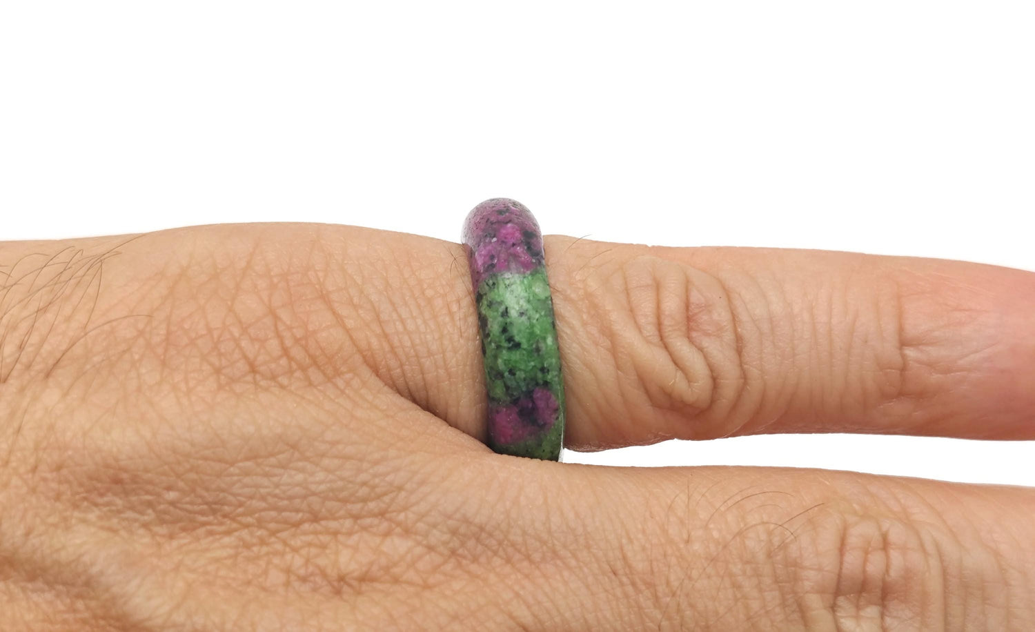 Ruby zoisite crystal ring by GemstoneGO featuring a vibrant, polished gemstone set in a silver band.