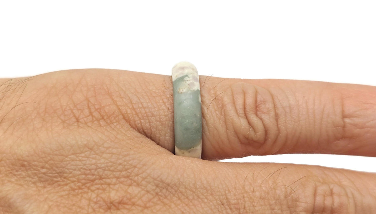 Peace Jade Crystal Ring by GemstoneGO featuring a smooth jade crystal set in a silver band for elegant jewelry style.