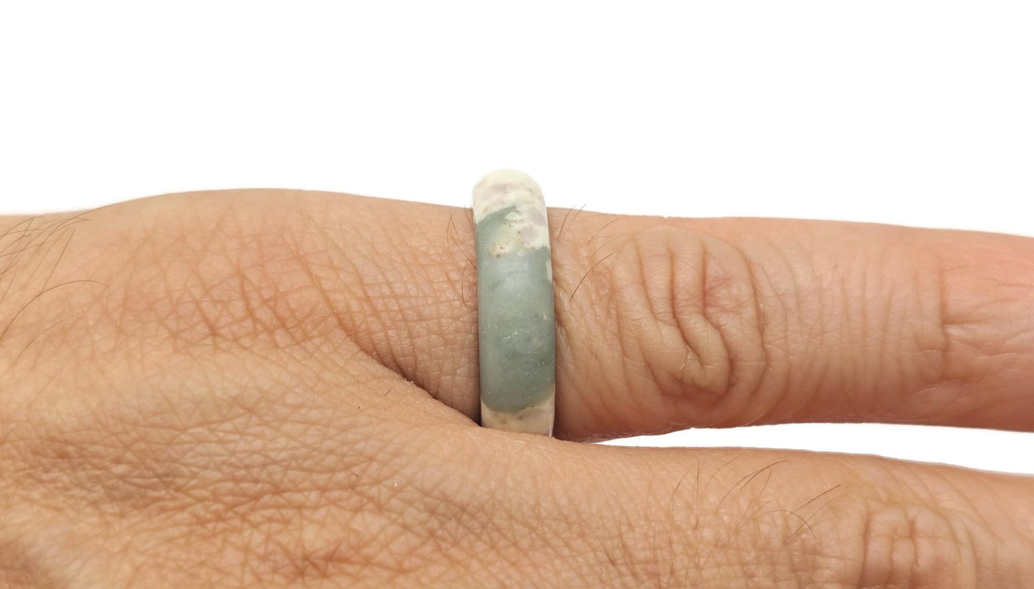 Peace Jade Crystal Ring by GemstoneGO featuring a smooth jade crystal set in a silver band for elegant jewelry style.