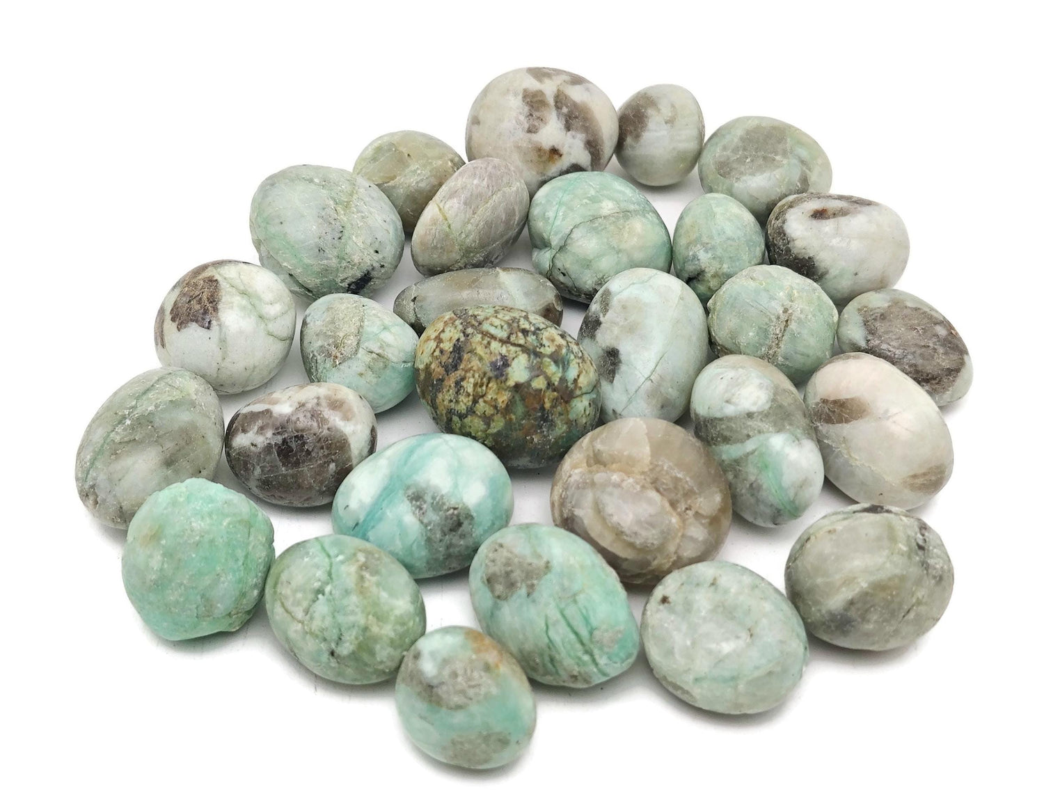 Green Moonstone with Azurite Tumbled Stone - Garnierite Green Moonstone Stone - TU1310