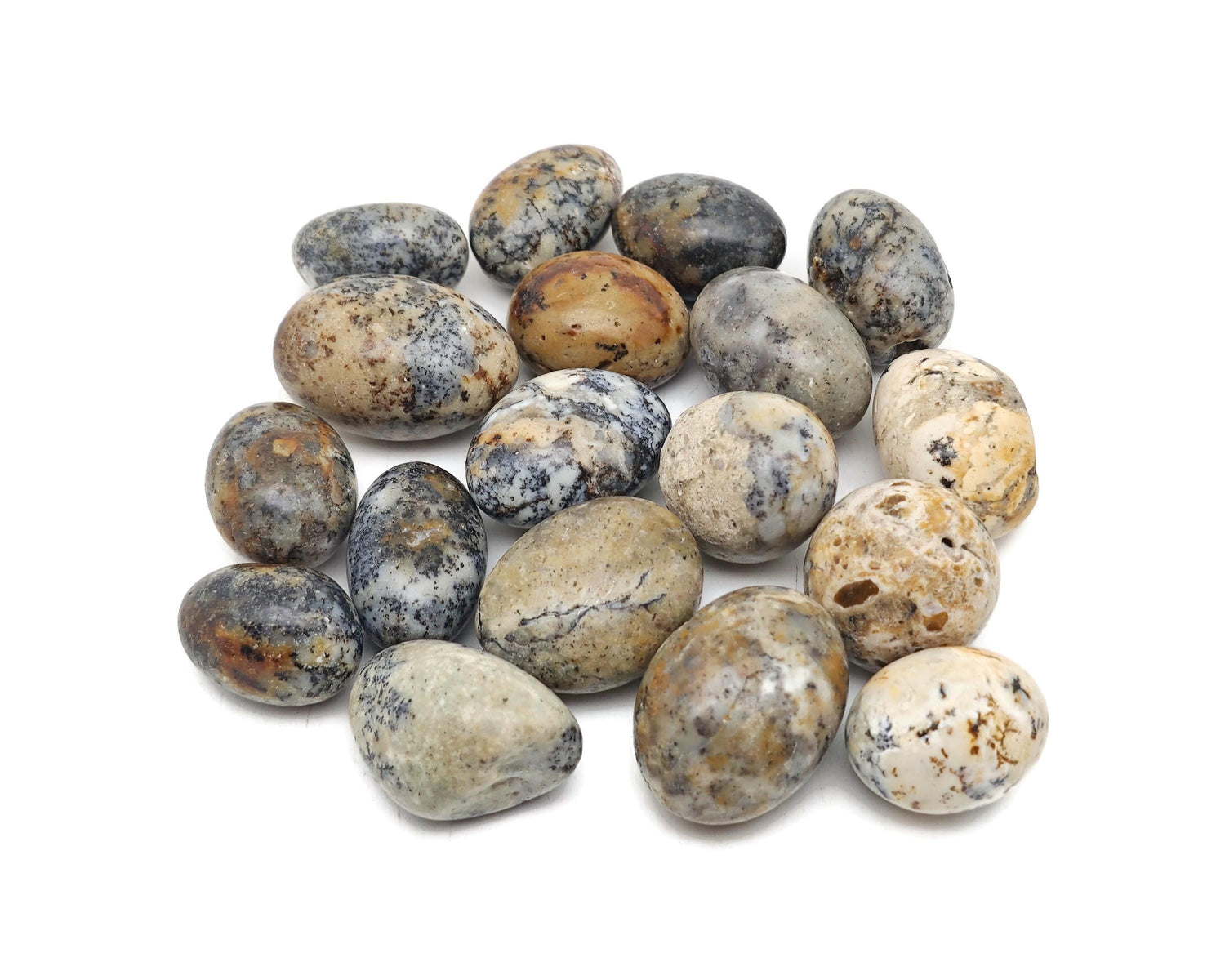 Cheetah Opal tumbled gemstone from Mexico, showcasing vibrant orange and black marbled patterns, smooth polished surface, GemstoneGO.