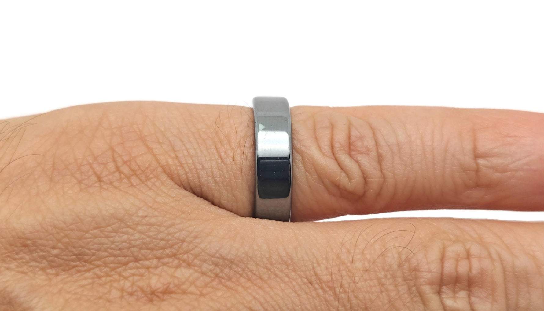 Hematite crystal ring by GemstoneGO featuring a smooth, polished hematite stone set in a sleek silver band.