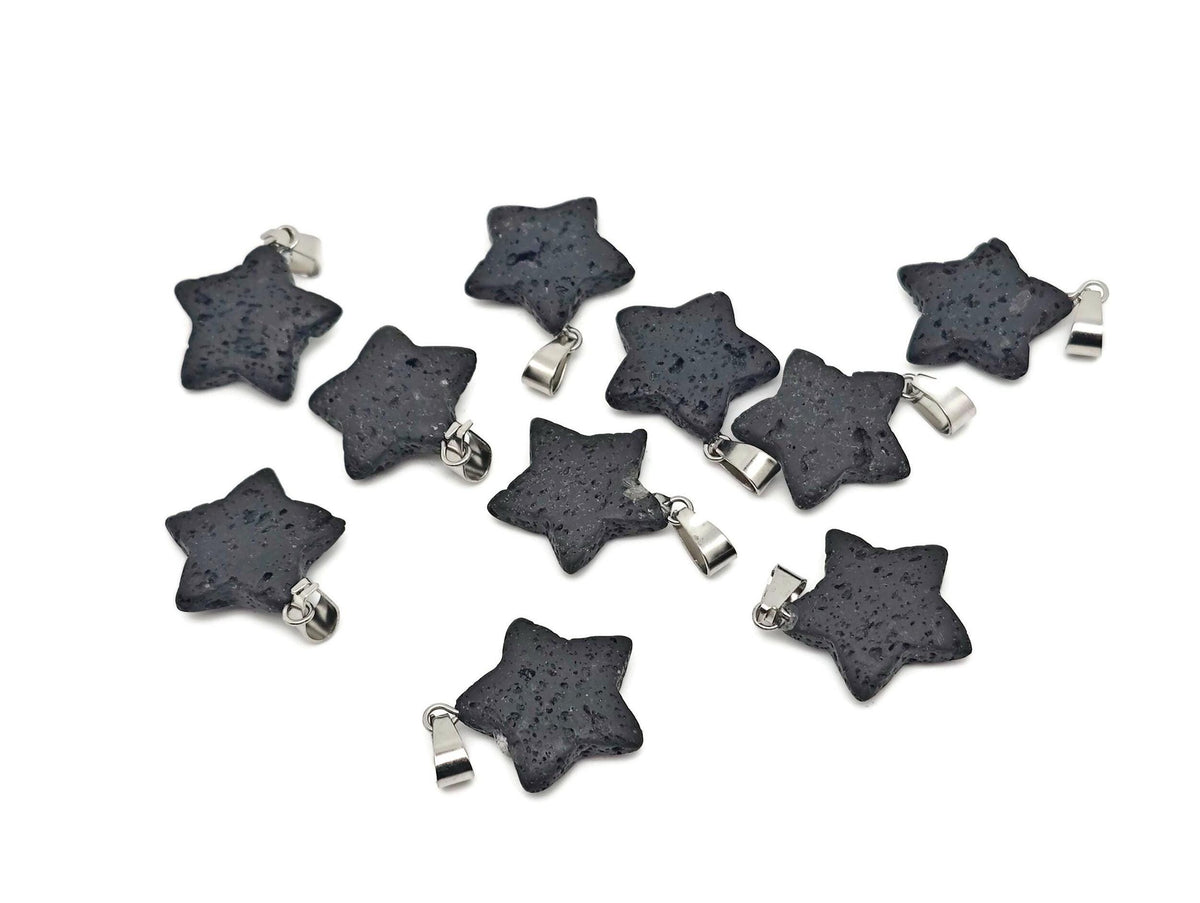 Lava Star Crystal Pendant featuring a spiritual stone with a star-shaped lava crystal on a silver chain.