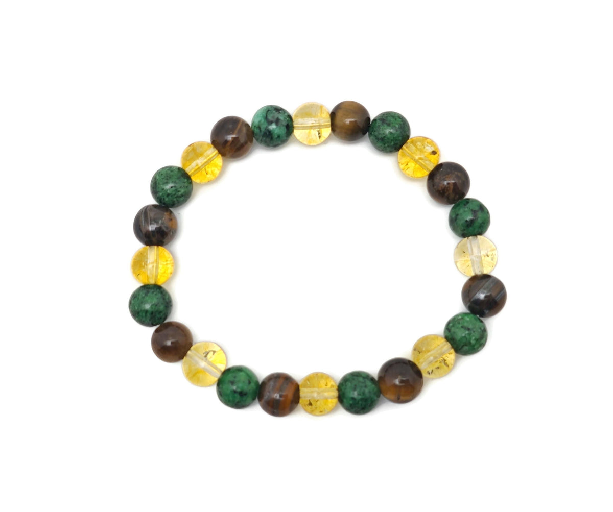 Handmade abundance and prosperity gemstone bracelet with colorful beads, featuring a natural stone charm, by GemstoneGO.