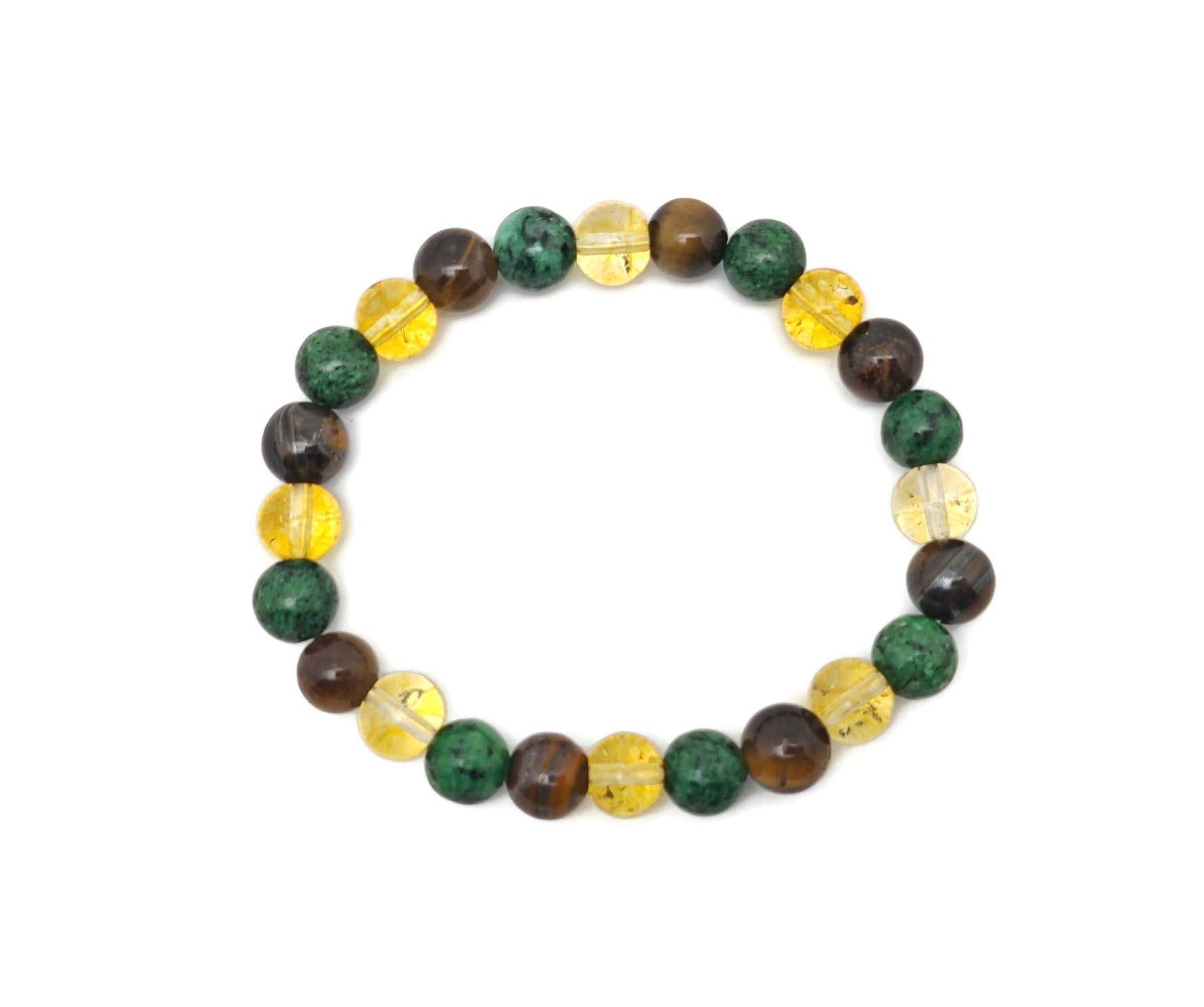 Handmade abundance and prosperity gemstone bracelet with colorful beads, featuring a natural stone charm, by GemstoneGO.