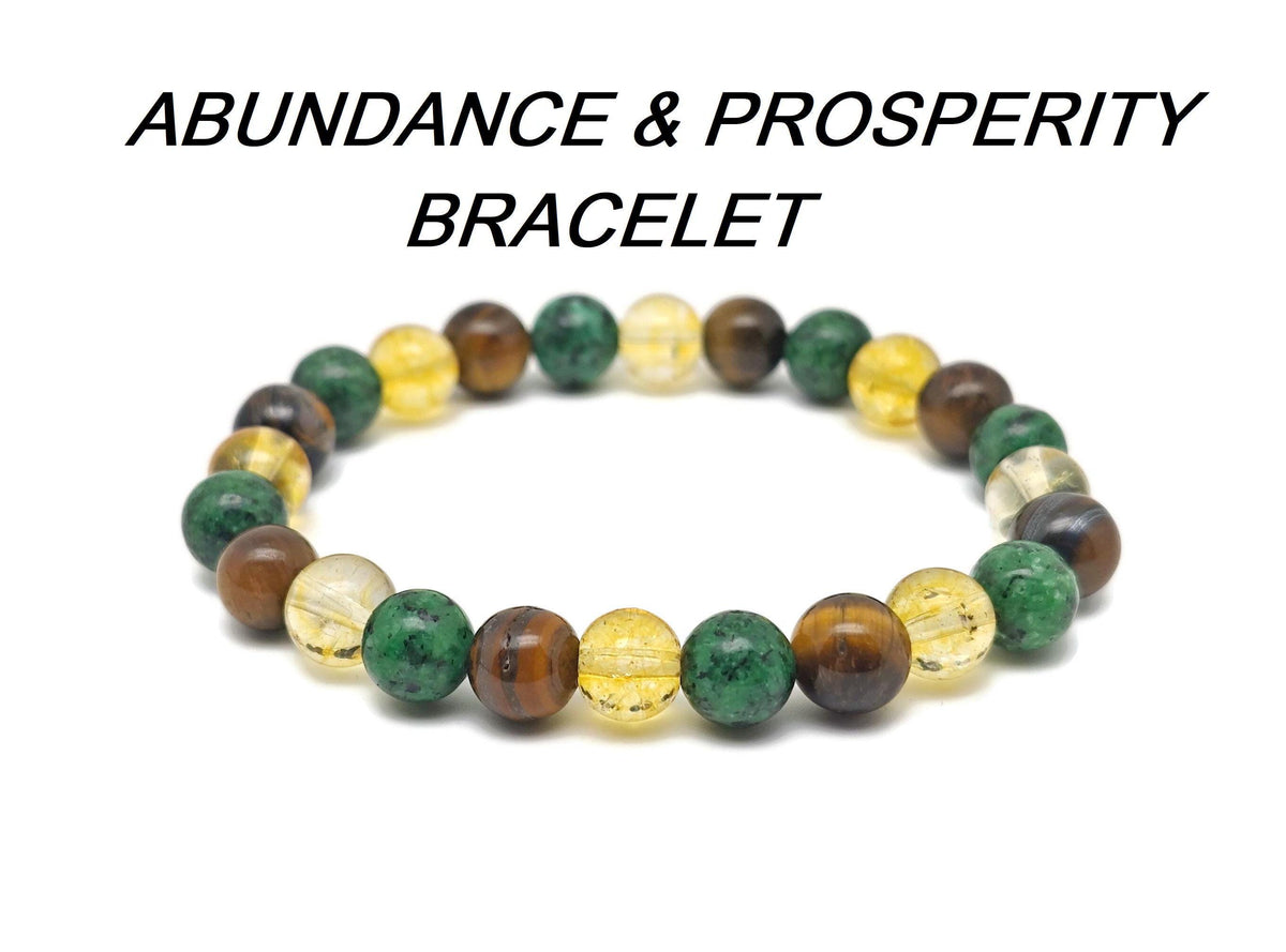 Handmade abundance and prosperity gemstone bracelet with colorful beads, designed for positive intentions, by GemstoneGO.