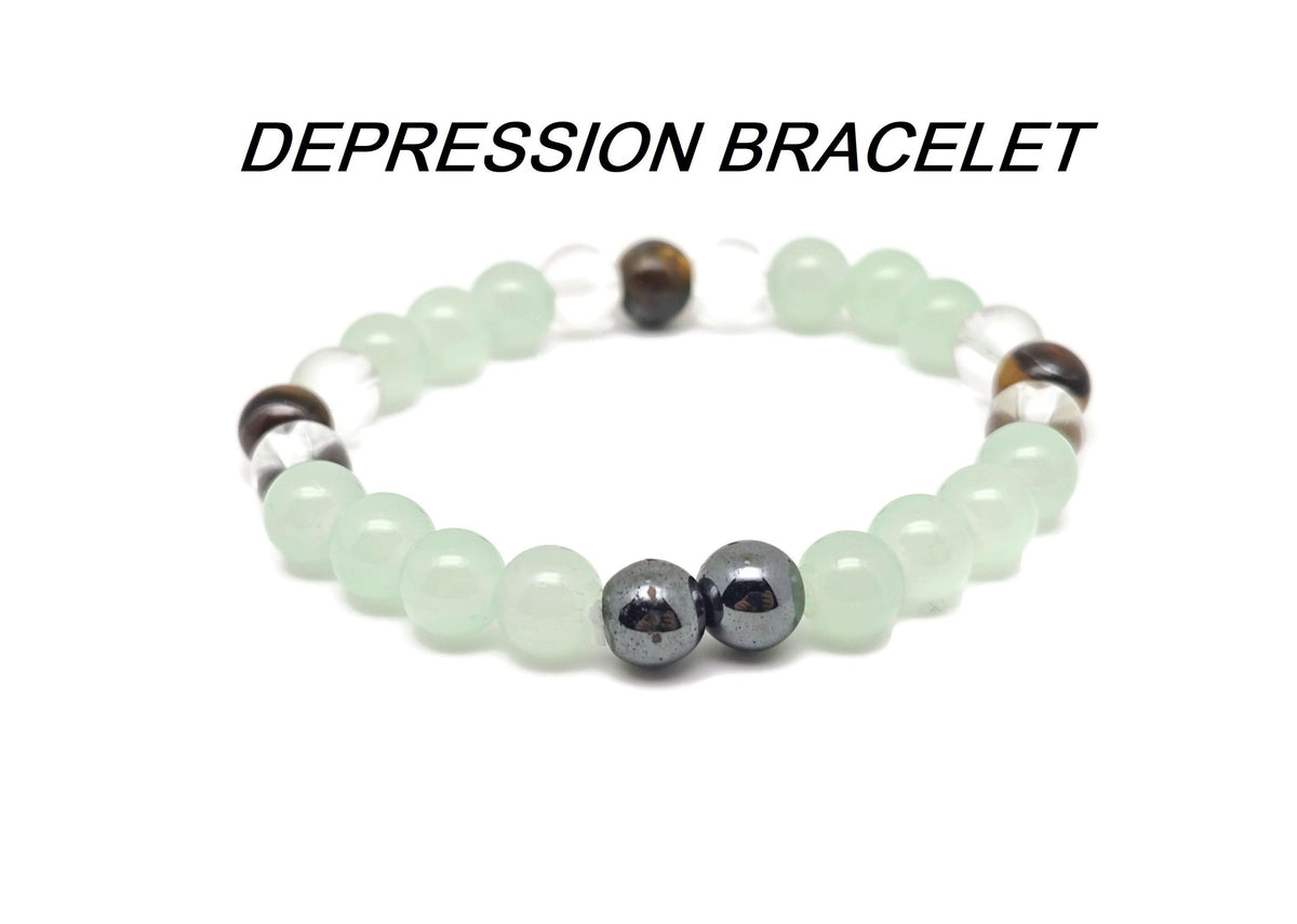 Handmade depression gemstone bracelet with colorful beads and adjustable cord, designed for positive intention and emotional well-being.