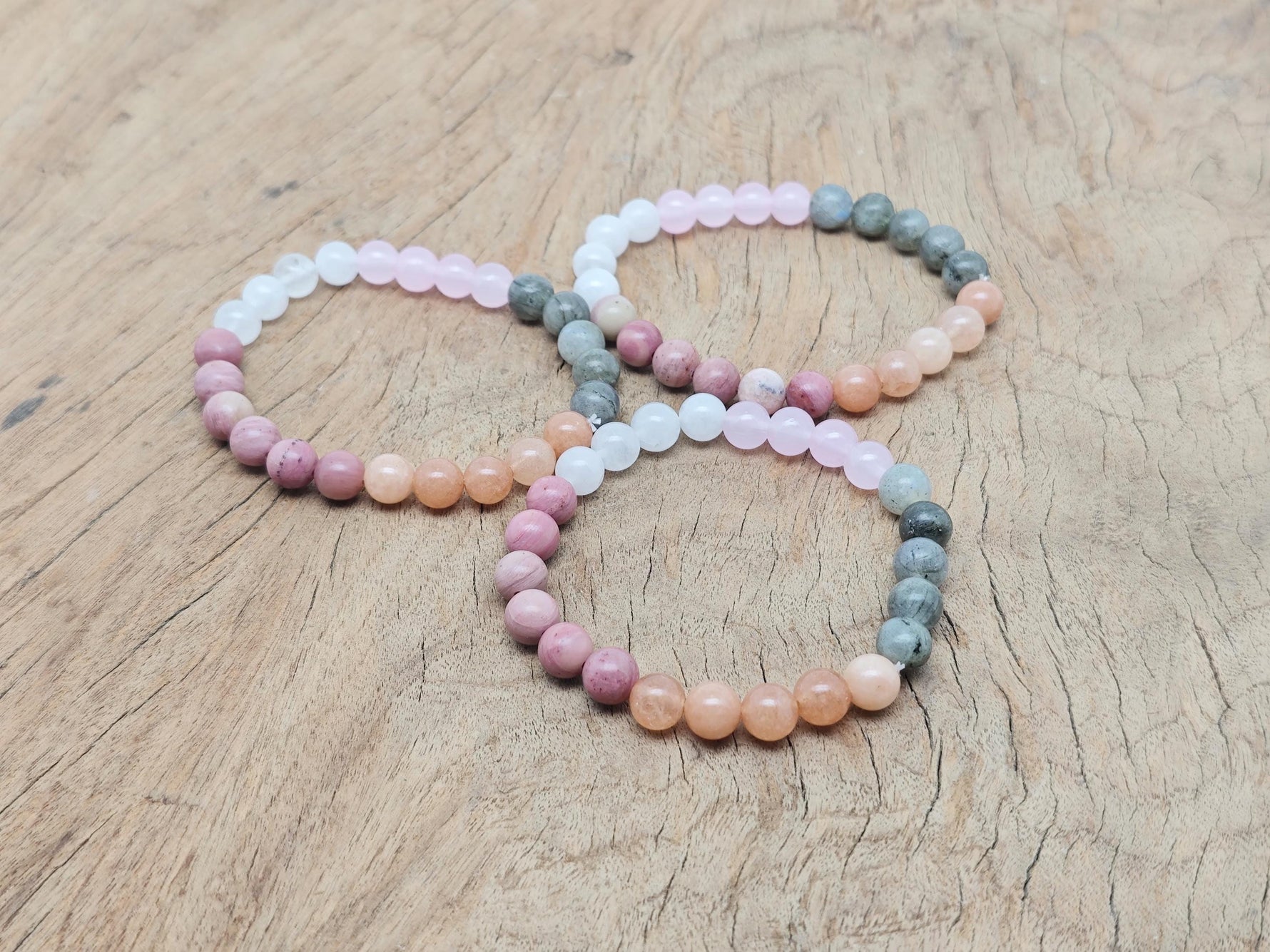 Handmade Power Gemstone Bracelet from GemstoneGO featuring vibrant, polished gemstone beads on an elastic band.