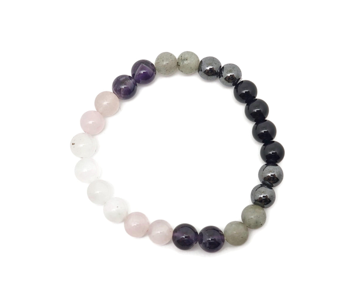 Handmade Empath Protection gemstone bracelet with colorful beads and adjustable string, designed for emotional shielding and intention.
