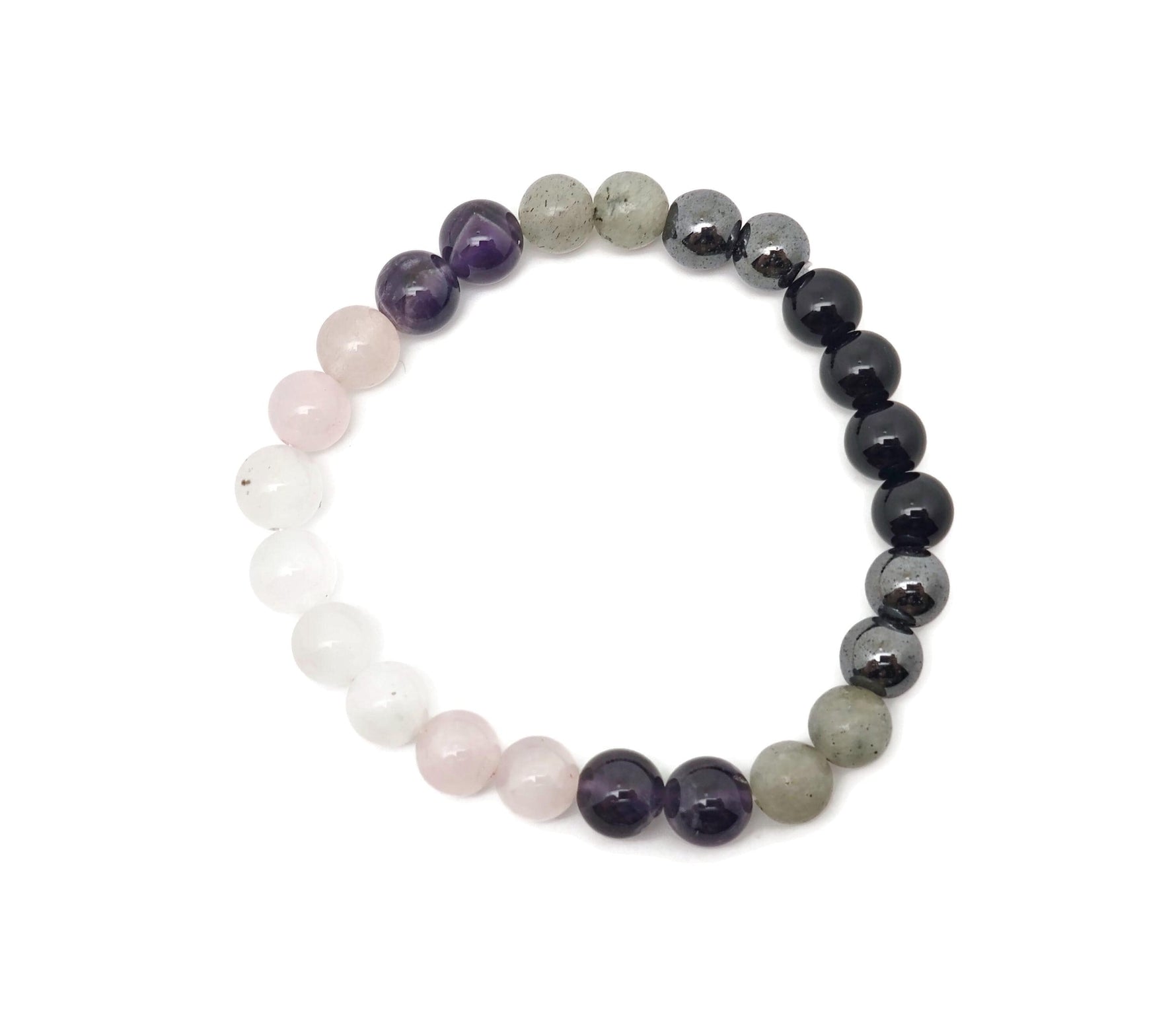 Handmade Empath Protection gemstone bracelet with colorful beads and adjustable string, designed for emotional shielding and intention.
