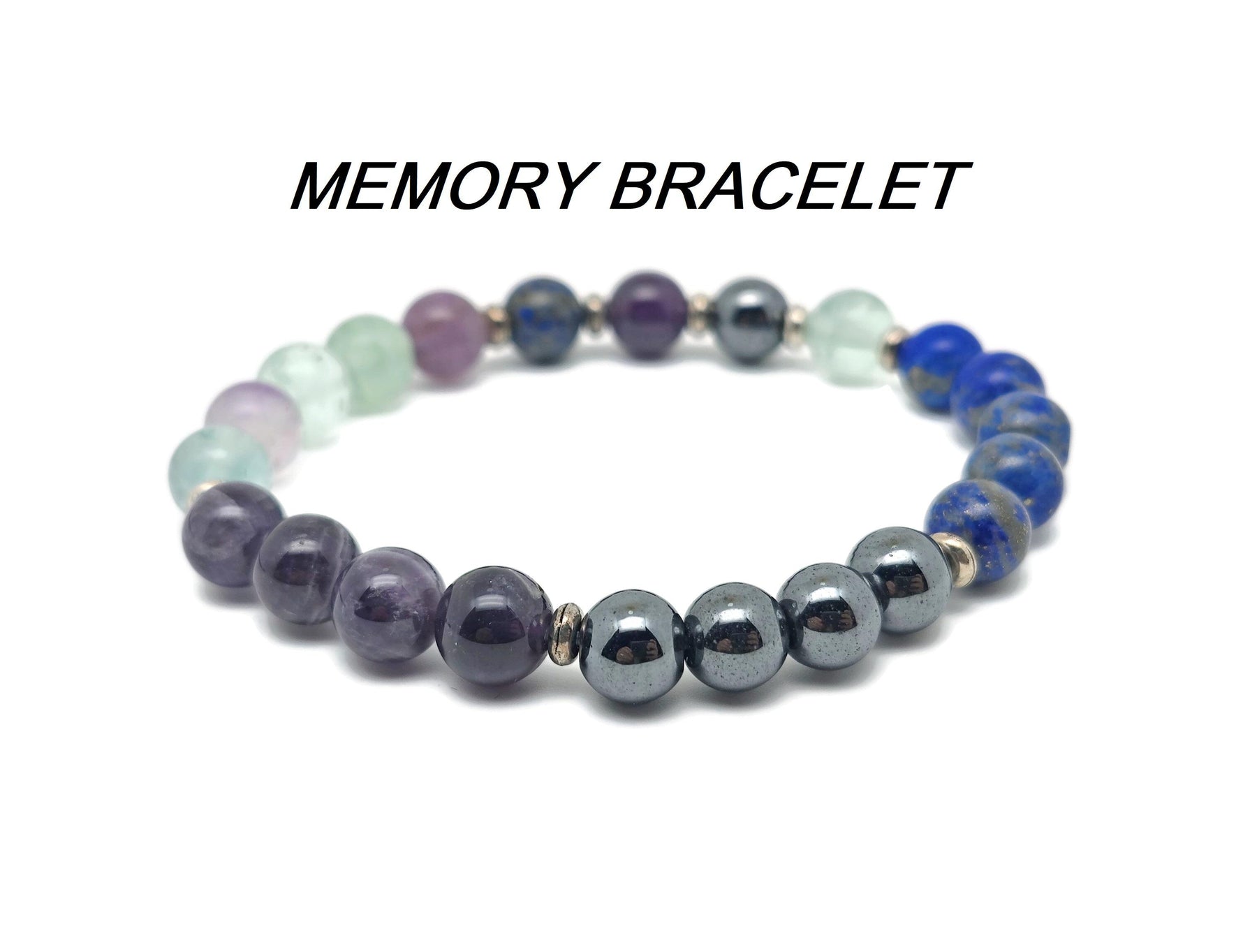 Handmade gemstone memory bracelet with colorful beads and silver accents, designed as an intention bracelet by GemstoneGO.