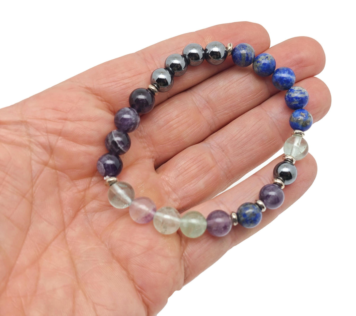 Handmade gemstone memory bracelet with colorful beads and charm, designed as an intention bracelet by GemstoneGO.