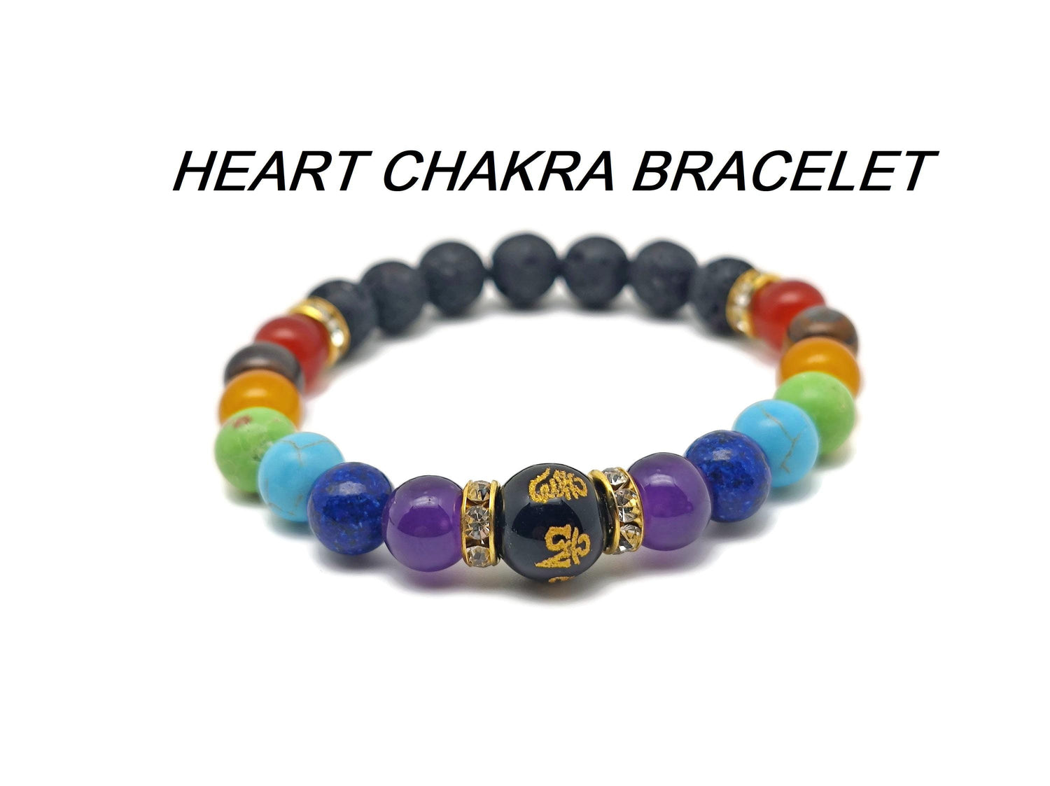 Handmade Heart Chakra gemstone bracelet with colorful beads, designed for intention and spiritual healing by GemstoneGO.