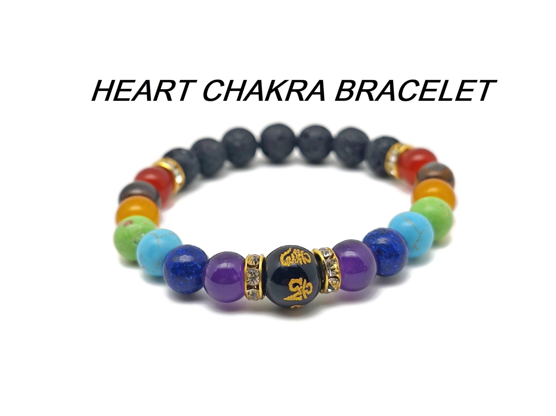Handmade Heart Chakra gemstone bracelet with colorful beads, designed for intention and spiritual healing by GemstoneGO.