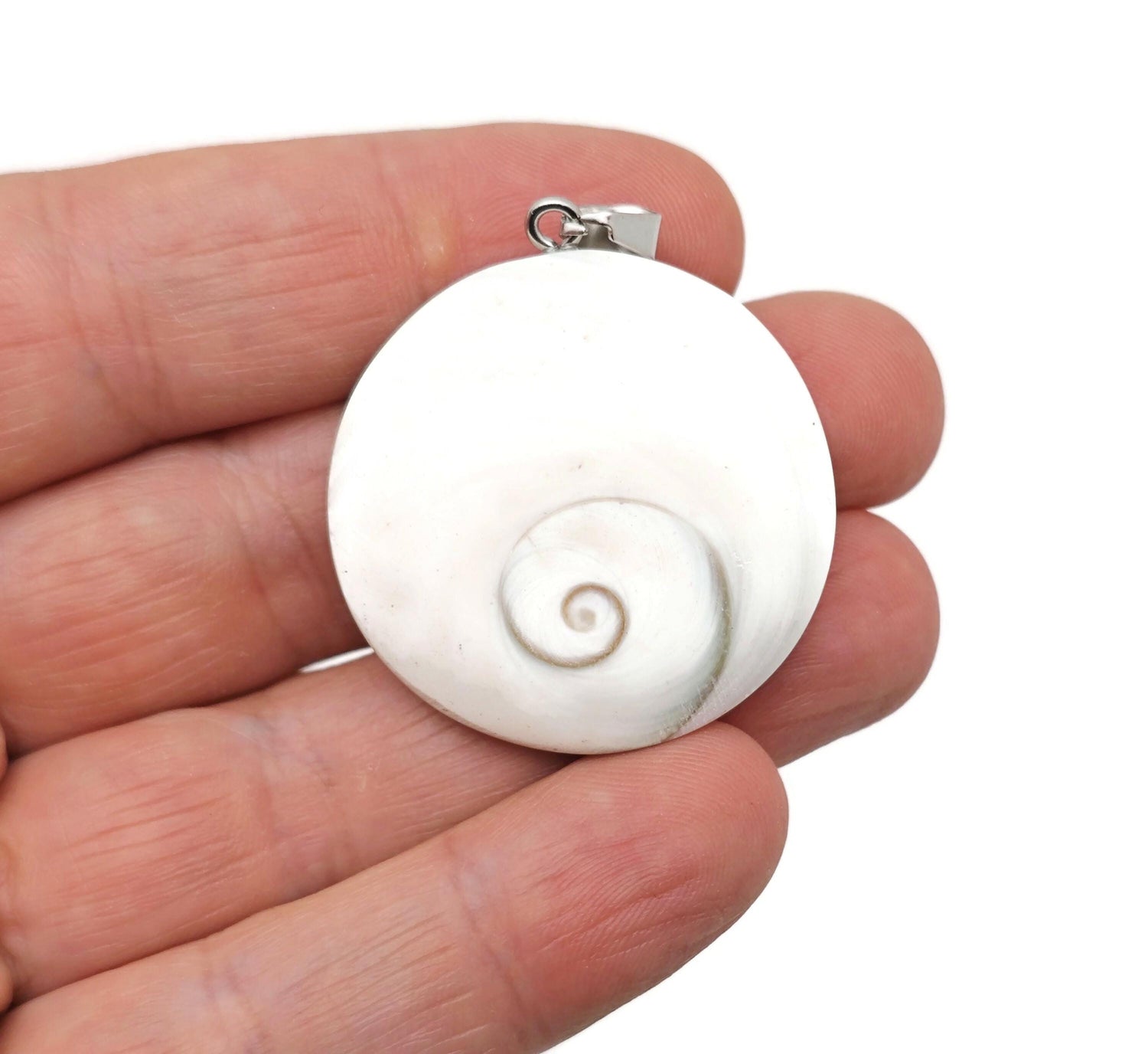 Shiva shell gemstone pendant from GemstoneGO featuring a polished shell pendant with intricate natural patterns.