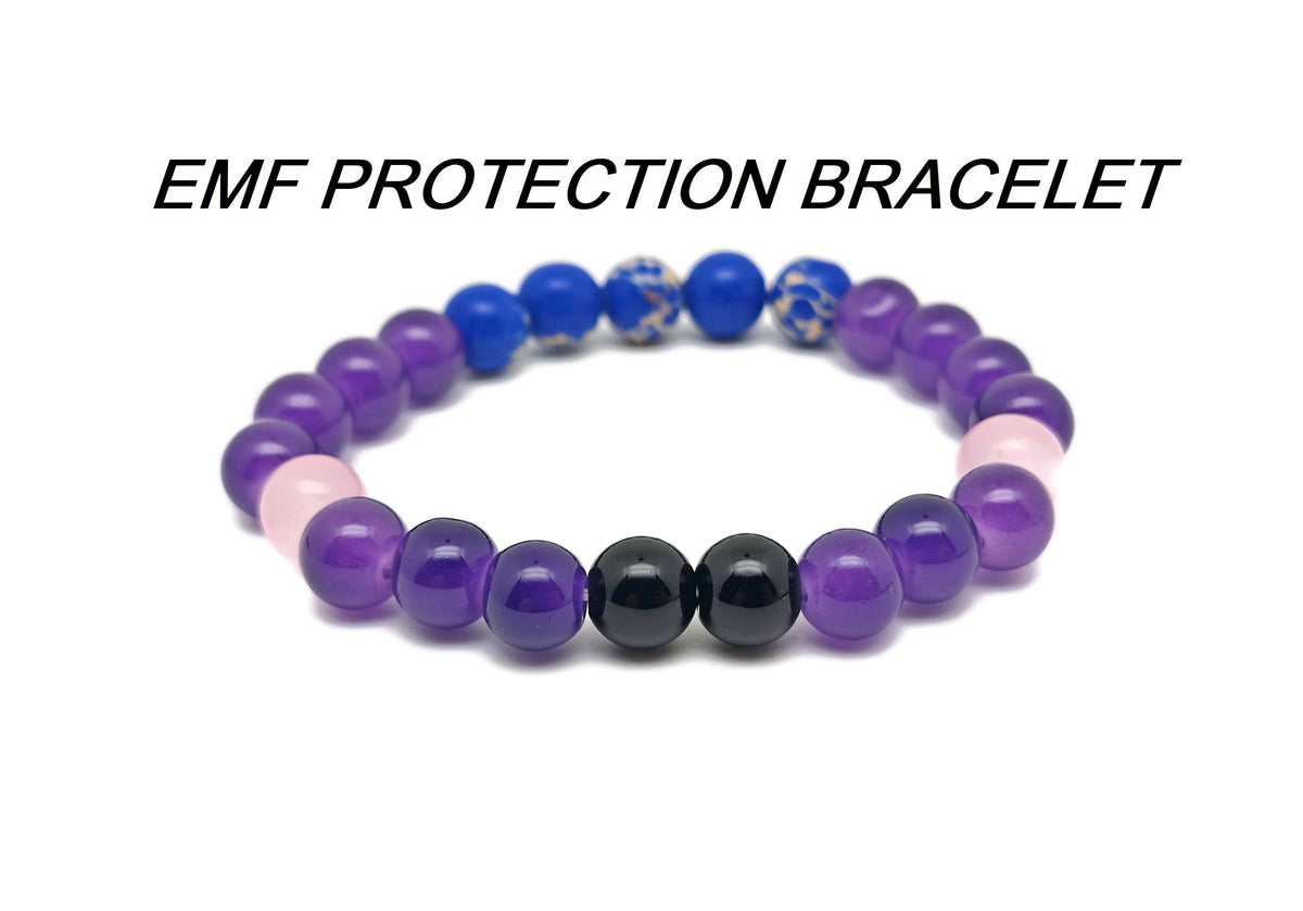 Handmade gemstone bracelet with emf protection stones, featuring colorful beads and a natural, intentional design by GemstoneGO.