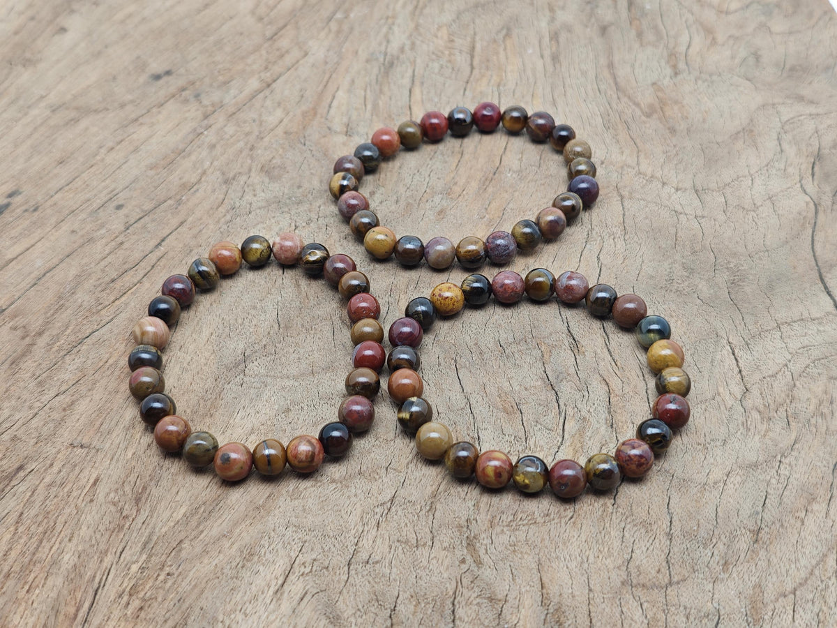 Handmade sacral chakra gemstone bracelet with colorful beads, designed for intention and energy balance by GemstoneGO.