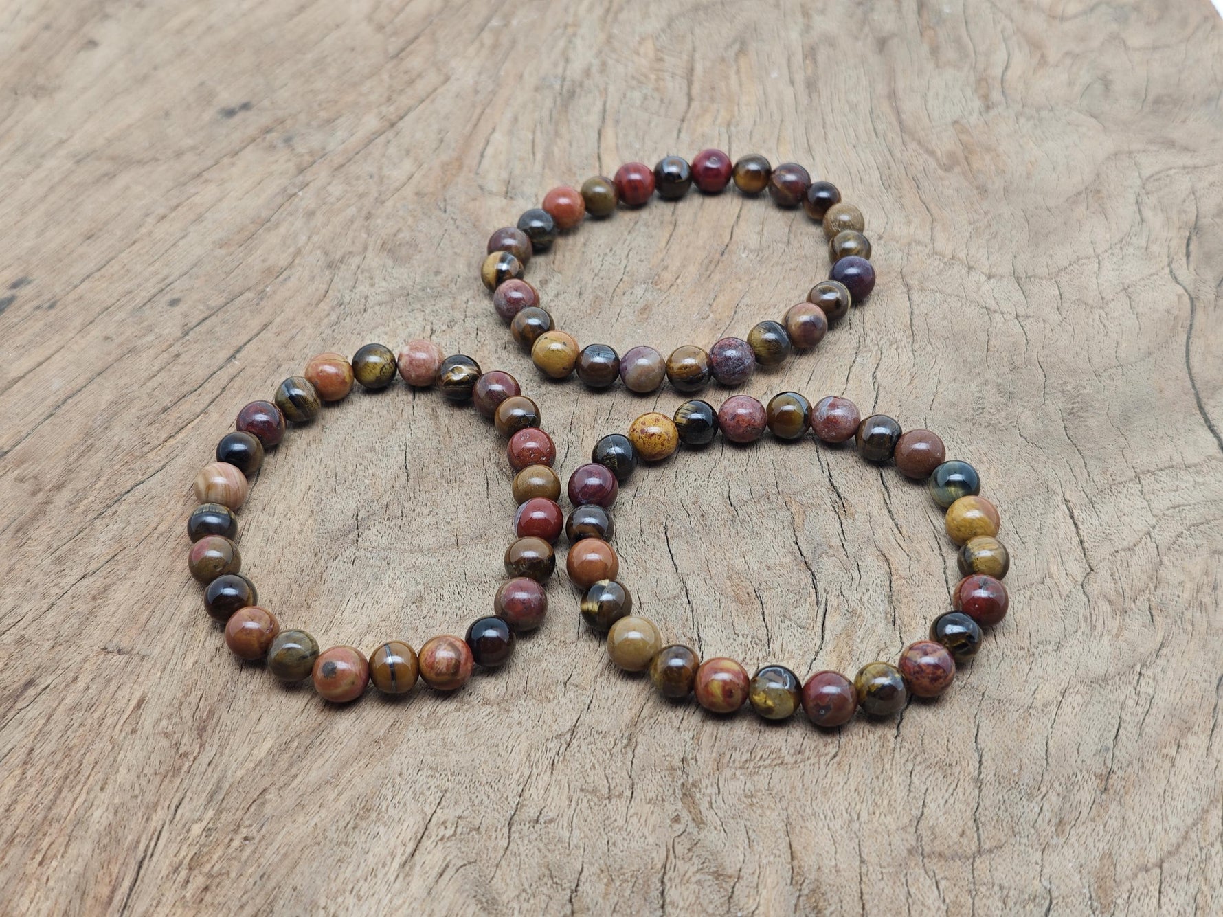 Handmade sacral chakra gemstone bracelet with colorful beads, designed for intention and energy balance by GemstoneGO.