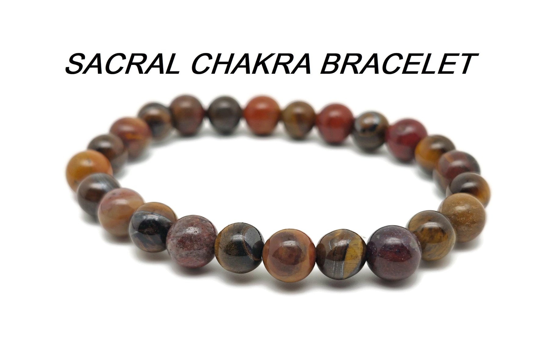 Handmade sacral chakra gemstone bracelet with colorful beads, designed for intention and energy balancing by GemstoneGO.