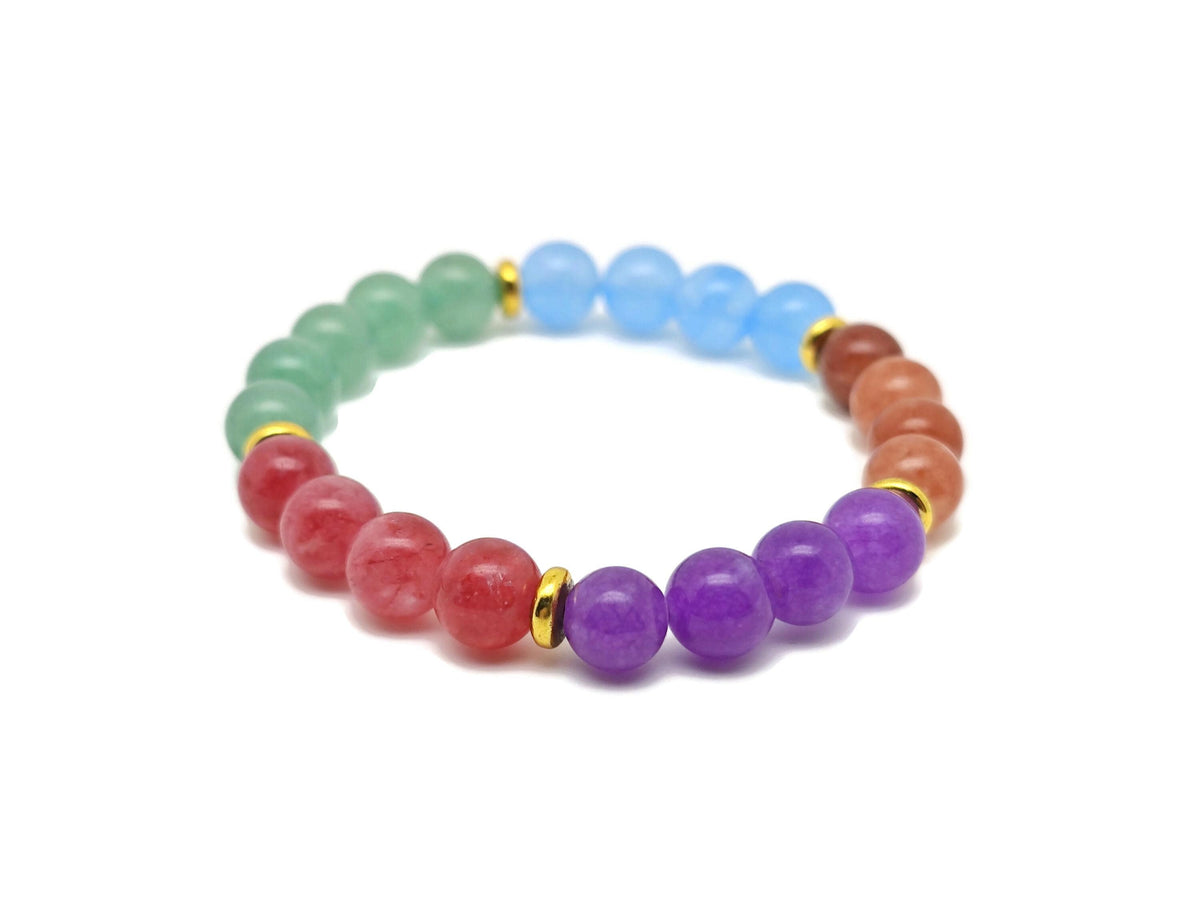 Handmade gemstone bracelet with colorful beads, designed for positive intentions, crafted by GemstoneGO.