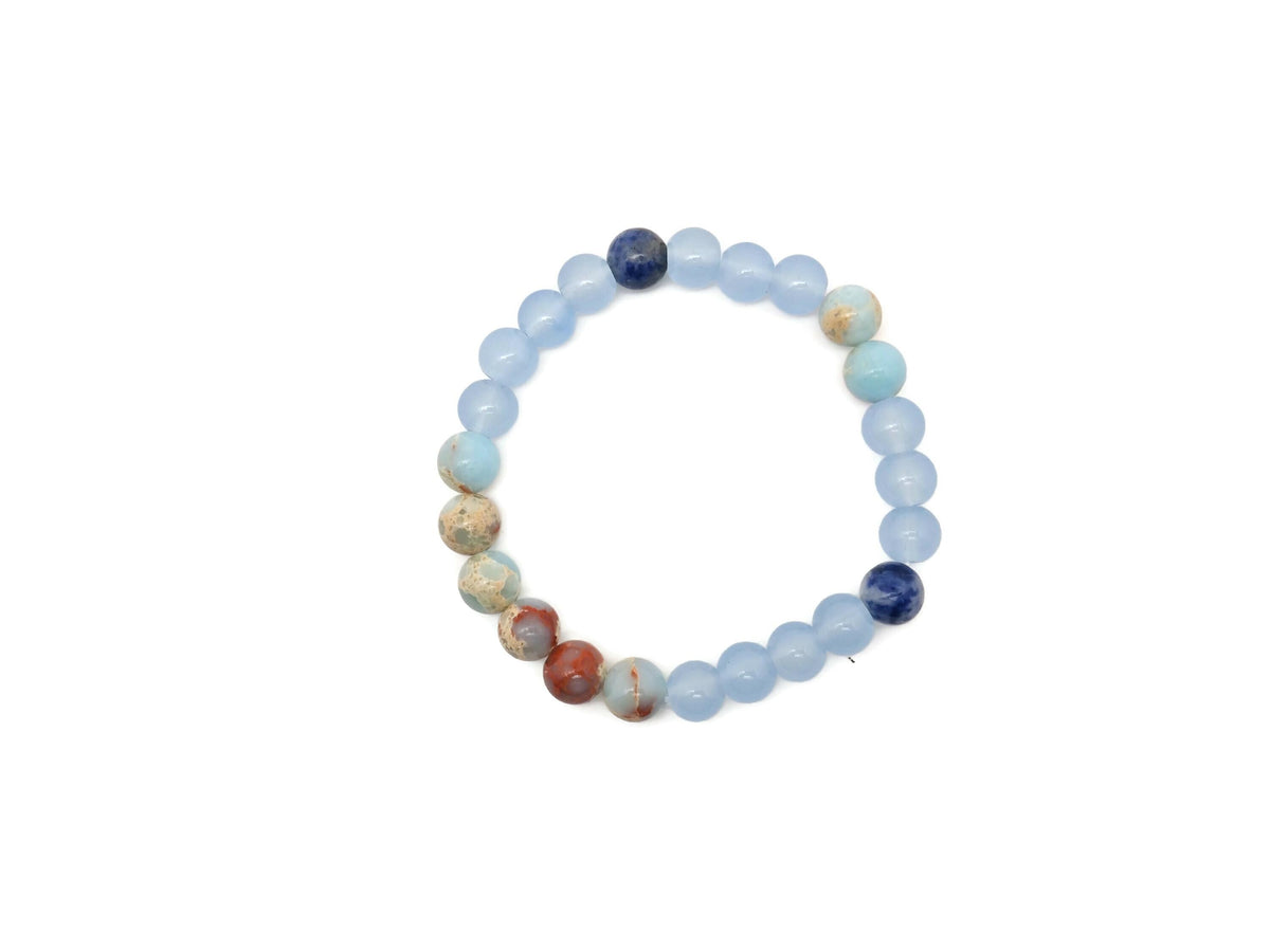 Handmade third eye chakra gemstone bracelet with colorful beads, designed for intention and spiritual balance by GemstoneGO.