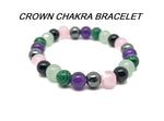Handmade Crown Chakra gemstone bracelet with colorful beads, designed for spiritual intention and chakra balancing by GemstoneGO.