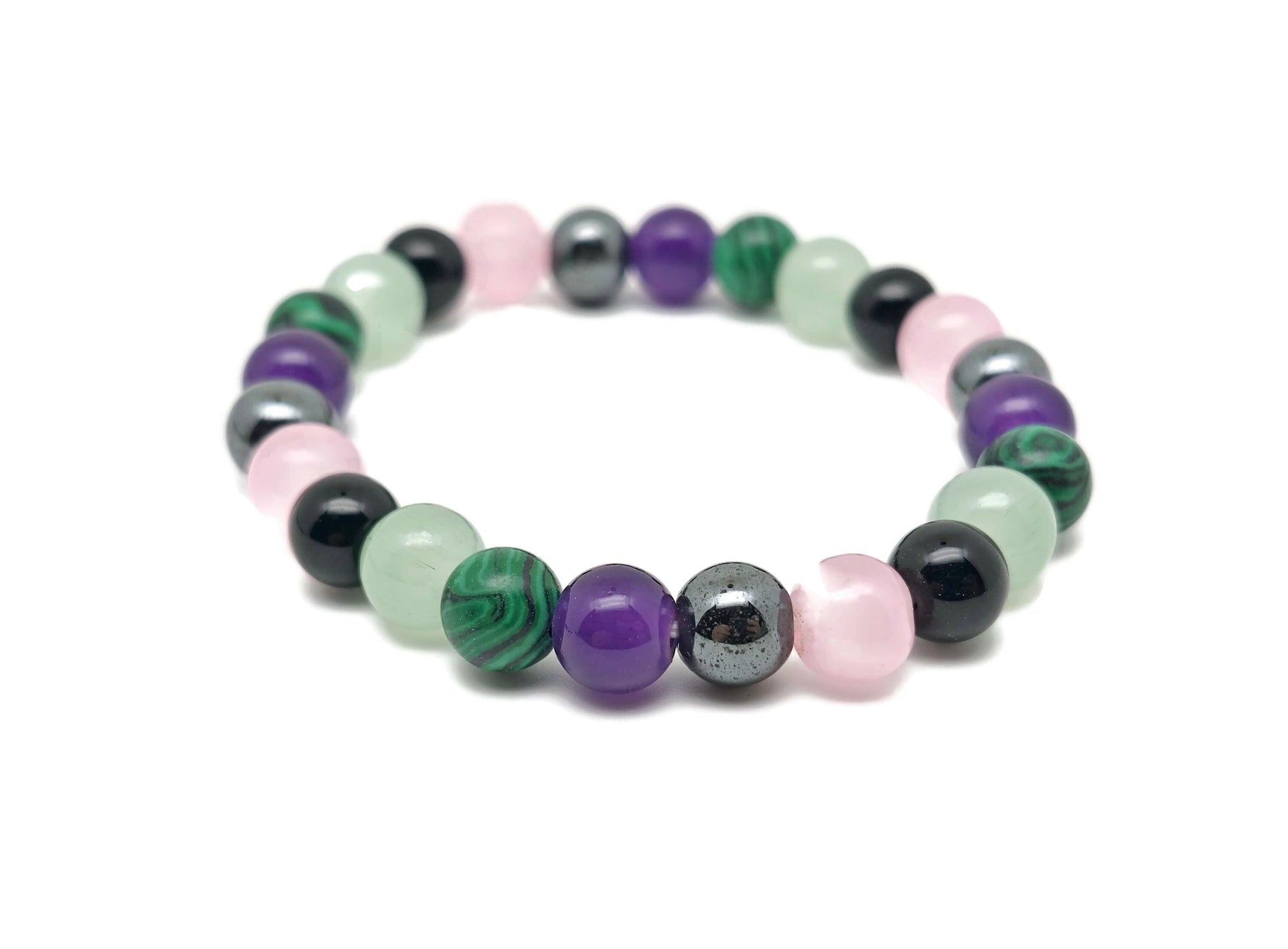 Handmade Crown Chakra gemstone bracelet with colorful beads, designed for intention and spiritual balance by GemstoneGO.