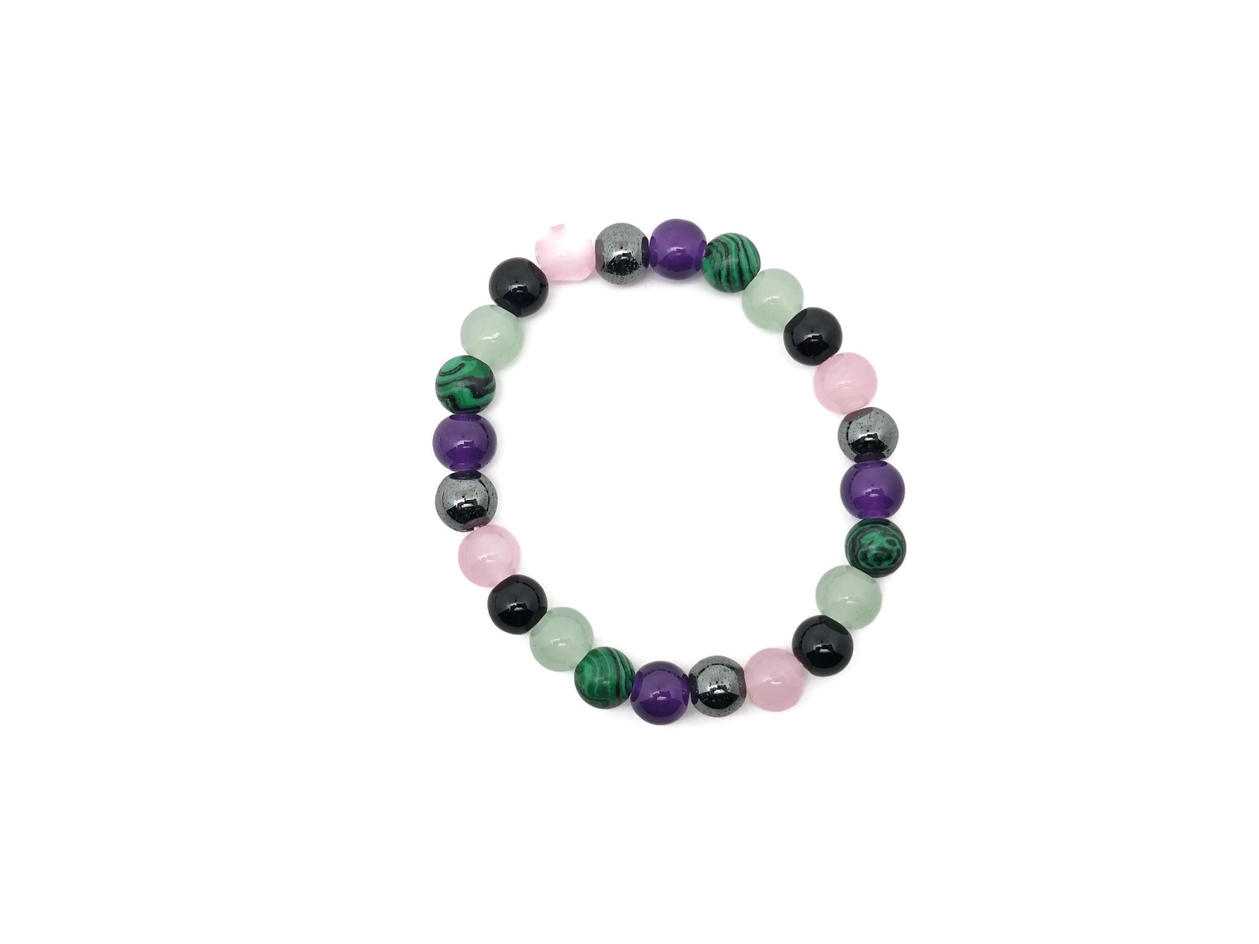 Handmade Crown Chakra gemstone bracelet with colorful beads, designed for spiritual intention and energy balancing by GemstoneGO.