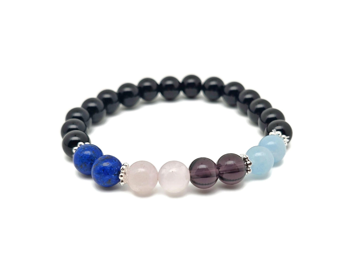 Handmade Throat Chakra gemstone bracelet featuring blue stones, designed for intention and spiritual balance.