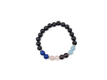 Handmade Throat Chakra gemstone bracelet with blue stones, featuring a silver charm, designed for intention and chakra balancing.