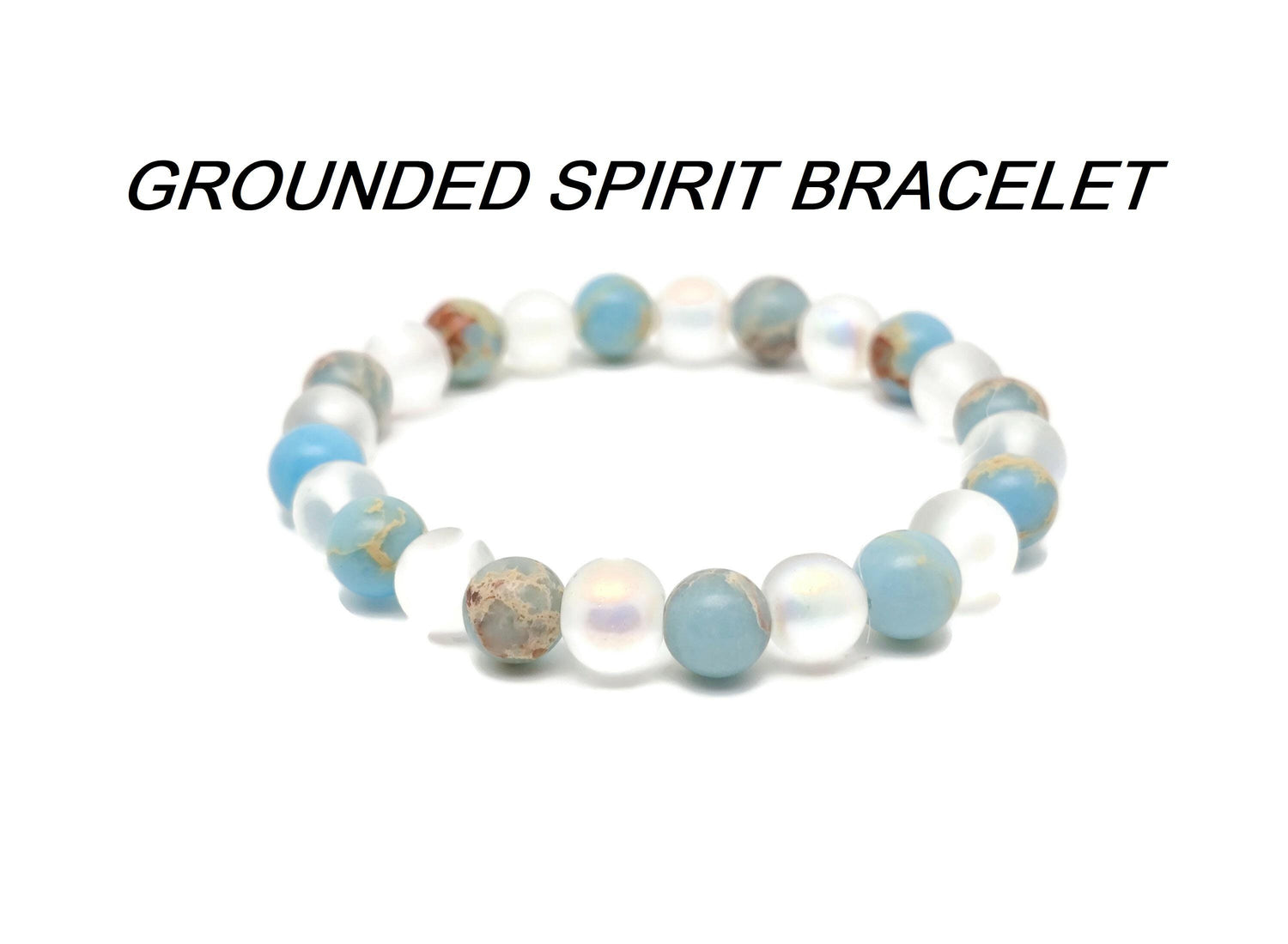 Handmade Grounded Spirit gemstone bracelet with colorful beads and natural stone accents, designed for intention setting.