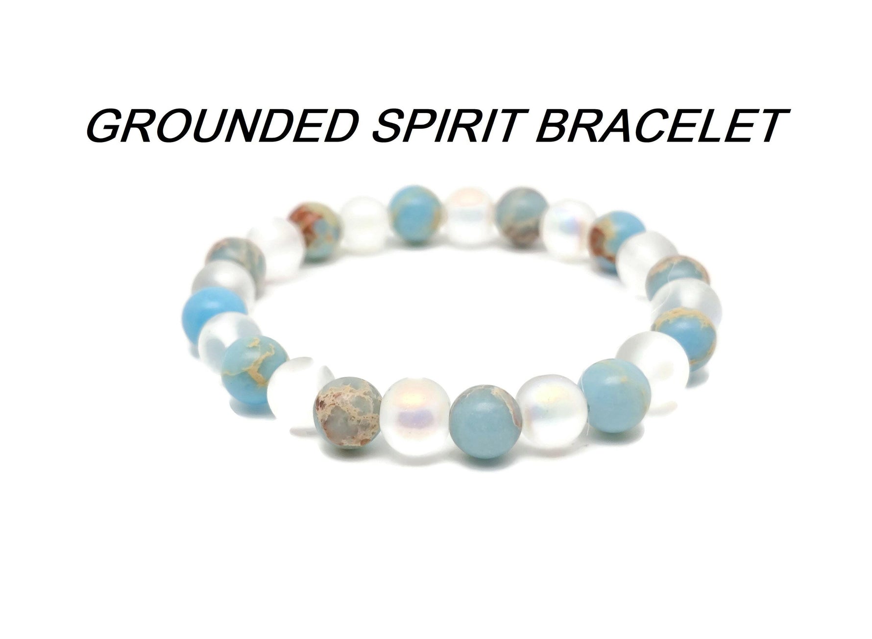 Handmade Grounded Spirit gemstone bracelet with colorful beads and natural stone accents, designed for intention setting.
