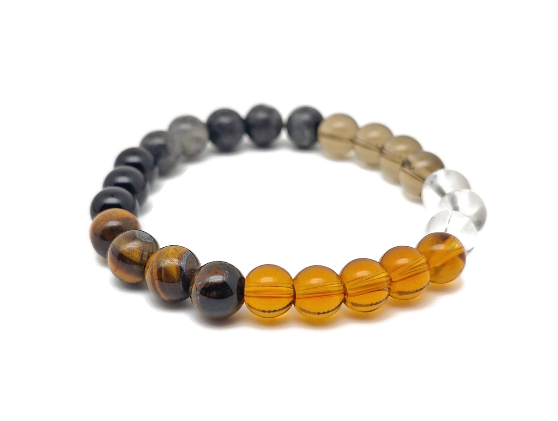 Handmade gemstone health bracelet with colorful beads and a charm, designed for positive intentions by GemstoneGO.