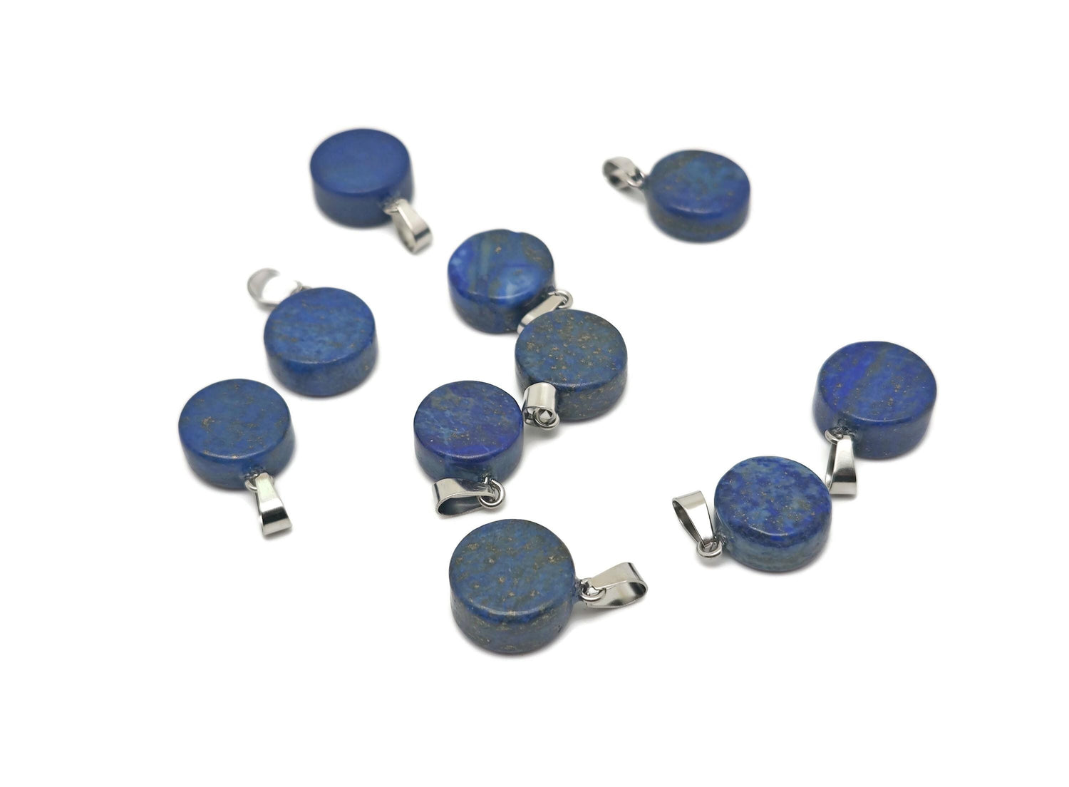 Pendentifs ronds plats en lapis-lazuli - Pièce ronde en cristal - Pierre précieuse non montée - Cabochon - Pierre précieuse ronde faite main - NC1688