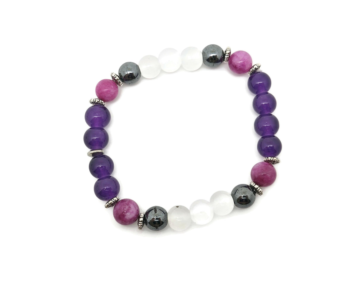 Handmade gemstone bracelet with colorful stones, designed for intention and sleep enhancement by GemstoneGO.