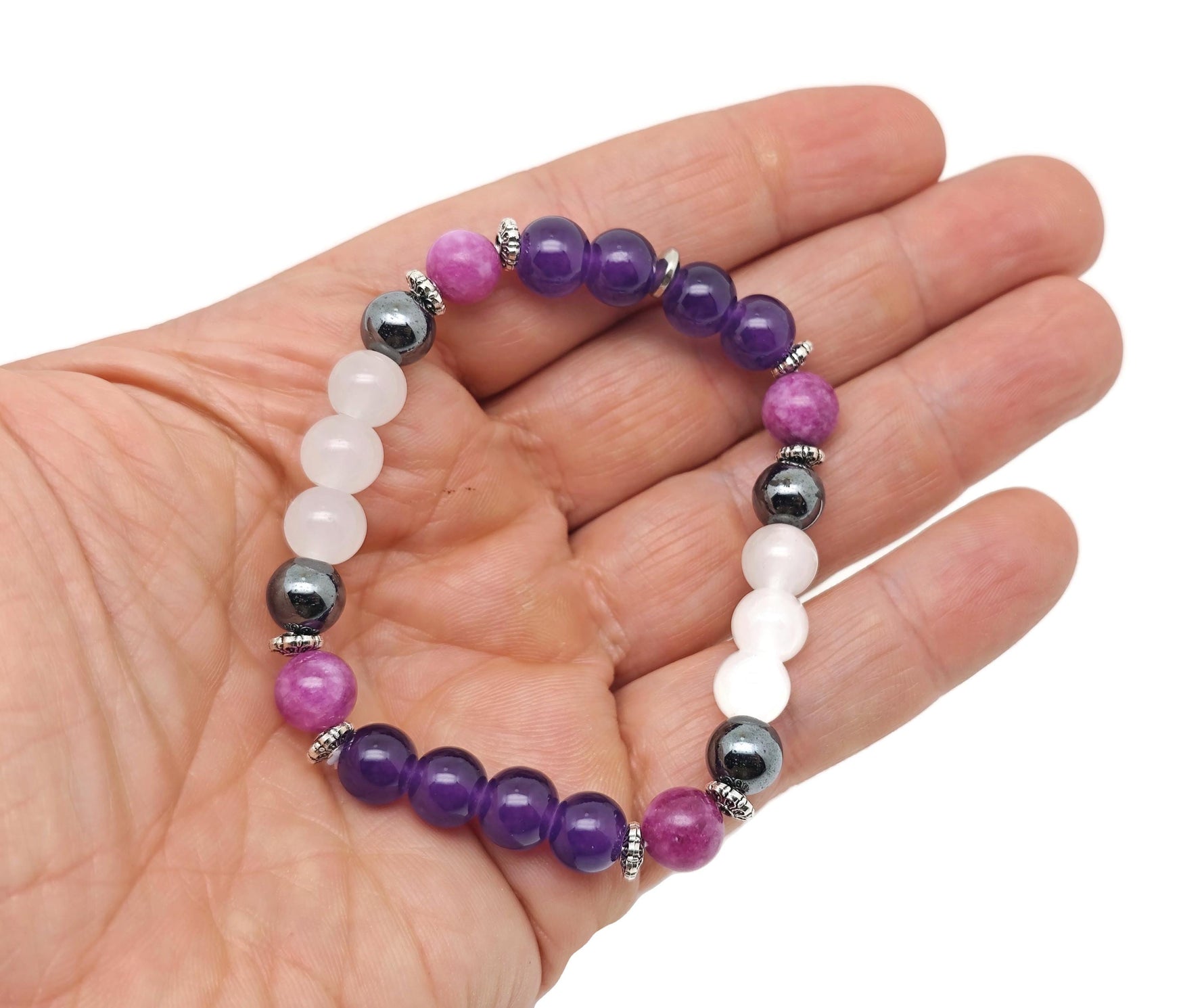 Handmade gemstone sleep bracelet with natural stones, designed for relaxation and intention setting by GemstoneGO.