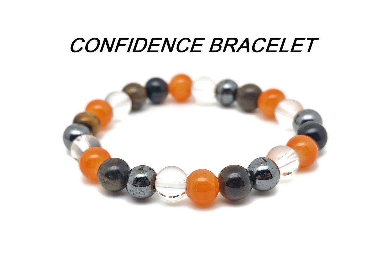 Handmade Confidence Gemstone Bracelet by GemstoneGO featuring colorful gemstone beads on an elastic band.