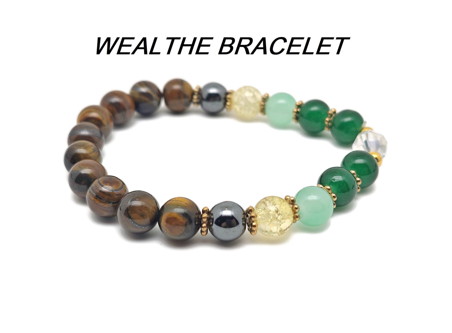 Handmade gemstone bracelet with colorful stones, designed for positive intentions, by GemstoneGO.
