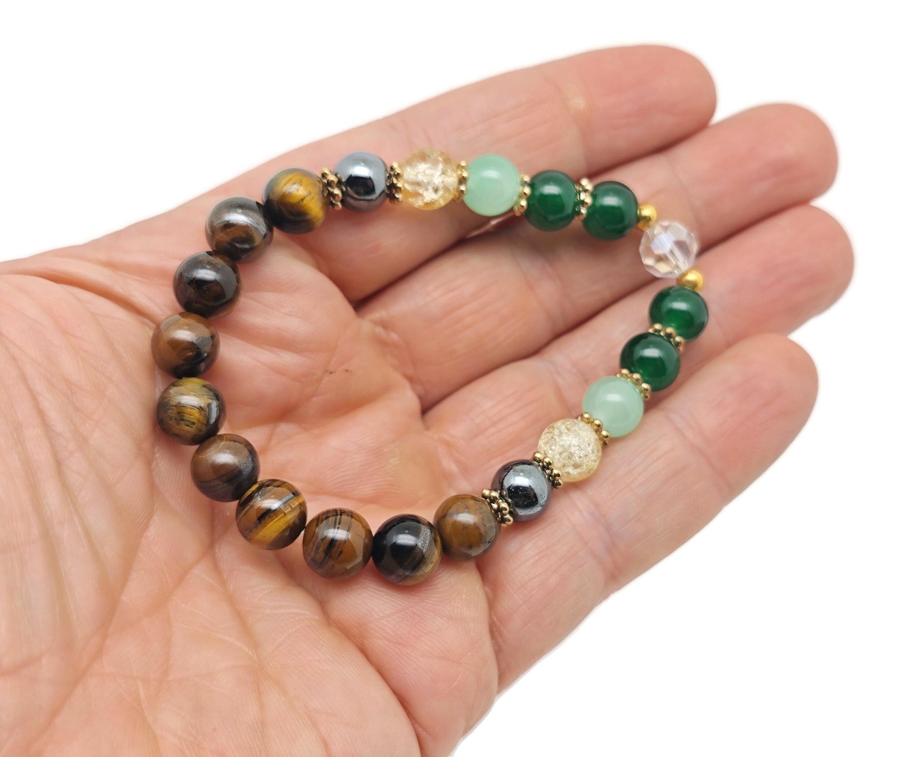 Handmade gemstone intention bracelet with colorful beads, featuring a sleek design from GemstoneGO, perfect for accessorizing.