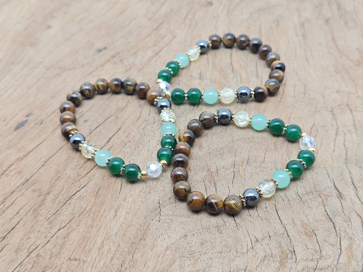 Handmade gemstone bracelet with colorful beads and a charm, designed for positive intentions, by GemstoneGO.