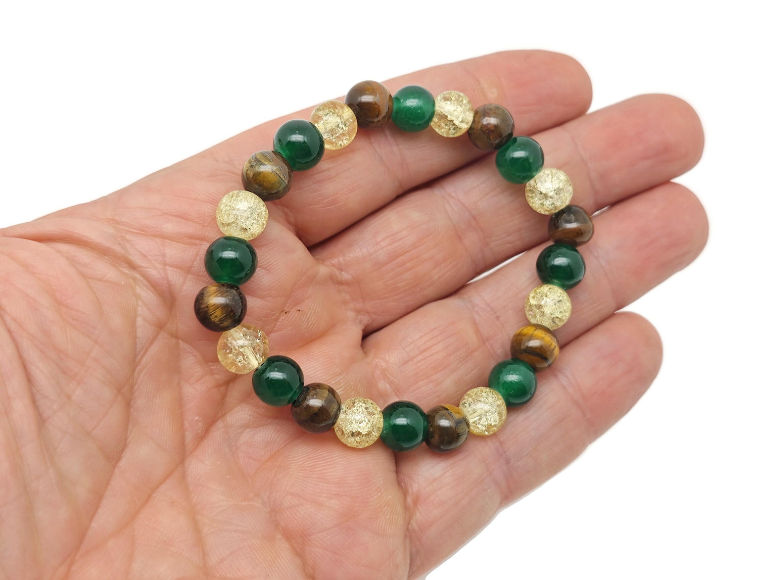 Handmade gemstone bracelet with colorful beads and silver accents, designed as an intention or self-esteem jewelry piece.