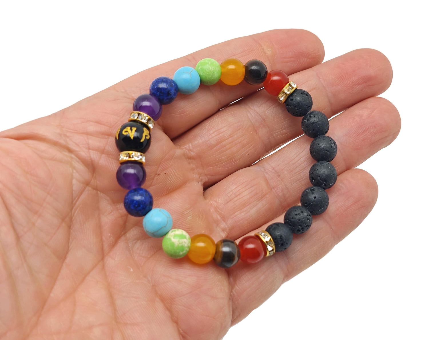 Handmade heart chakra gemstone bracelet with colorful beads, designed for intention and spiritual healing by GemstoneGO.