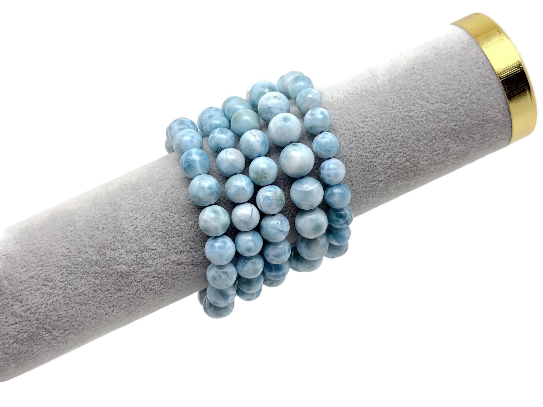 Larimar beaded crystal bracelet for men and women, stretchy jewelry with healing gemstones, by GemstoneGO.