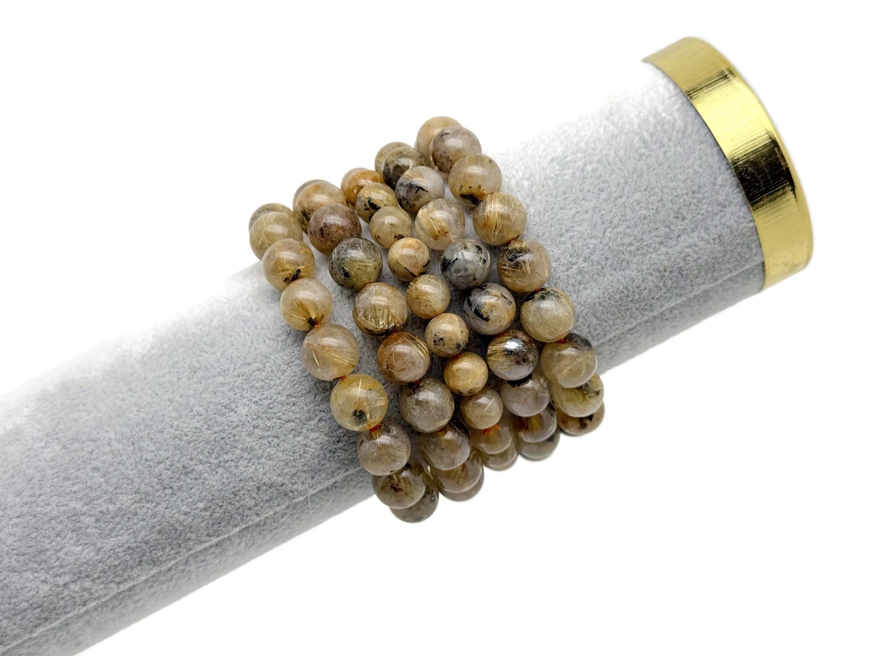 Golden Rutilated Quartz beaded crystal bracelet for men and women, stretchy jewelry with healing properties by GemstoneGO