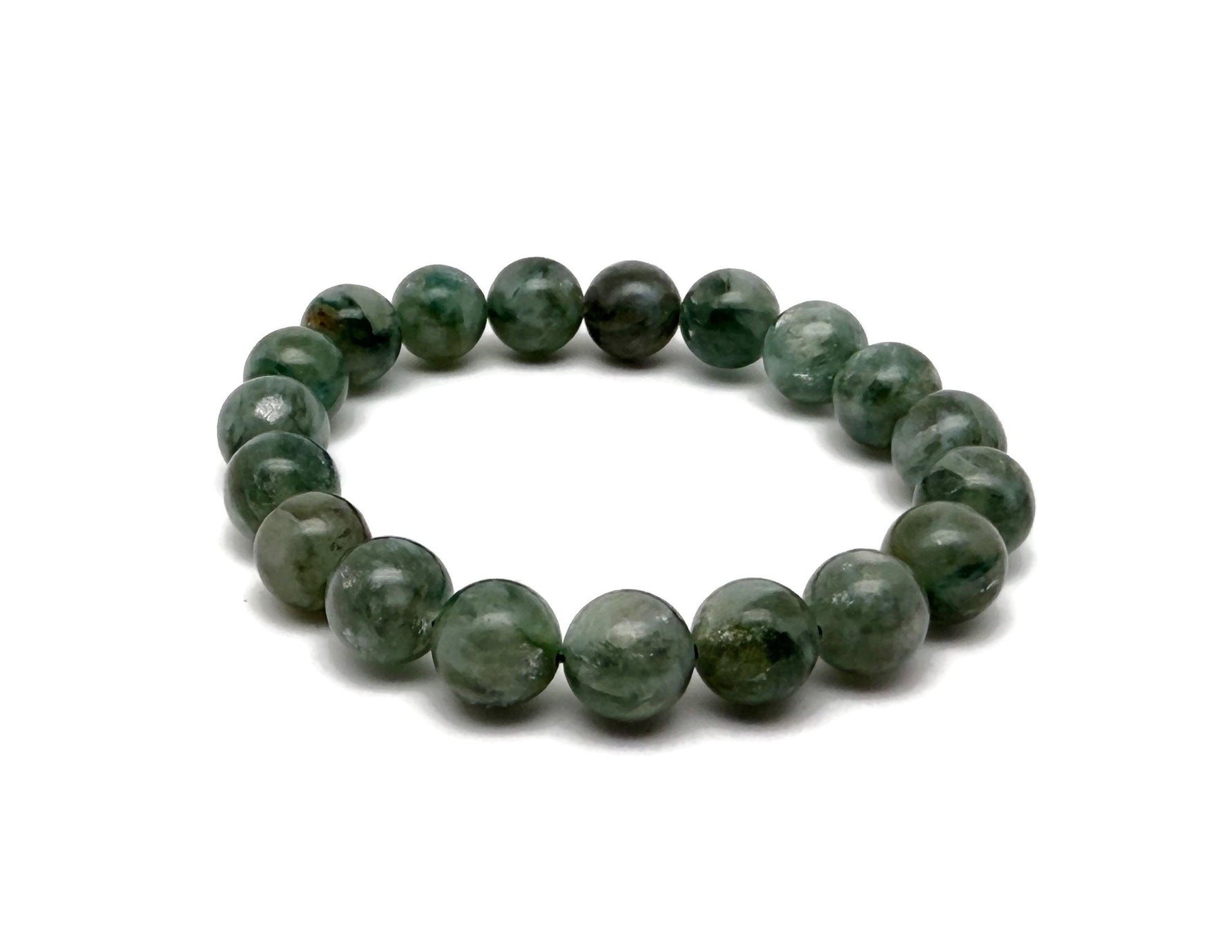 Stretchy crystal healing bracelet with chlorite beads for men and women, featuring polished beaded design by GemstoneGO.
