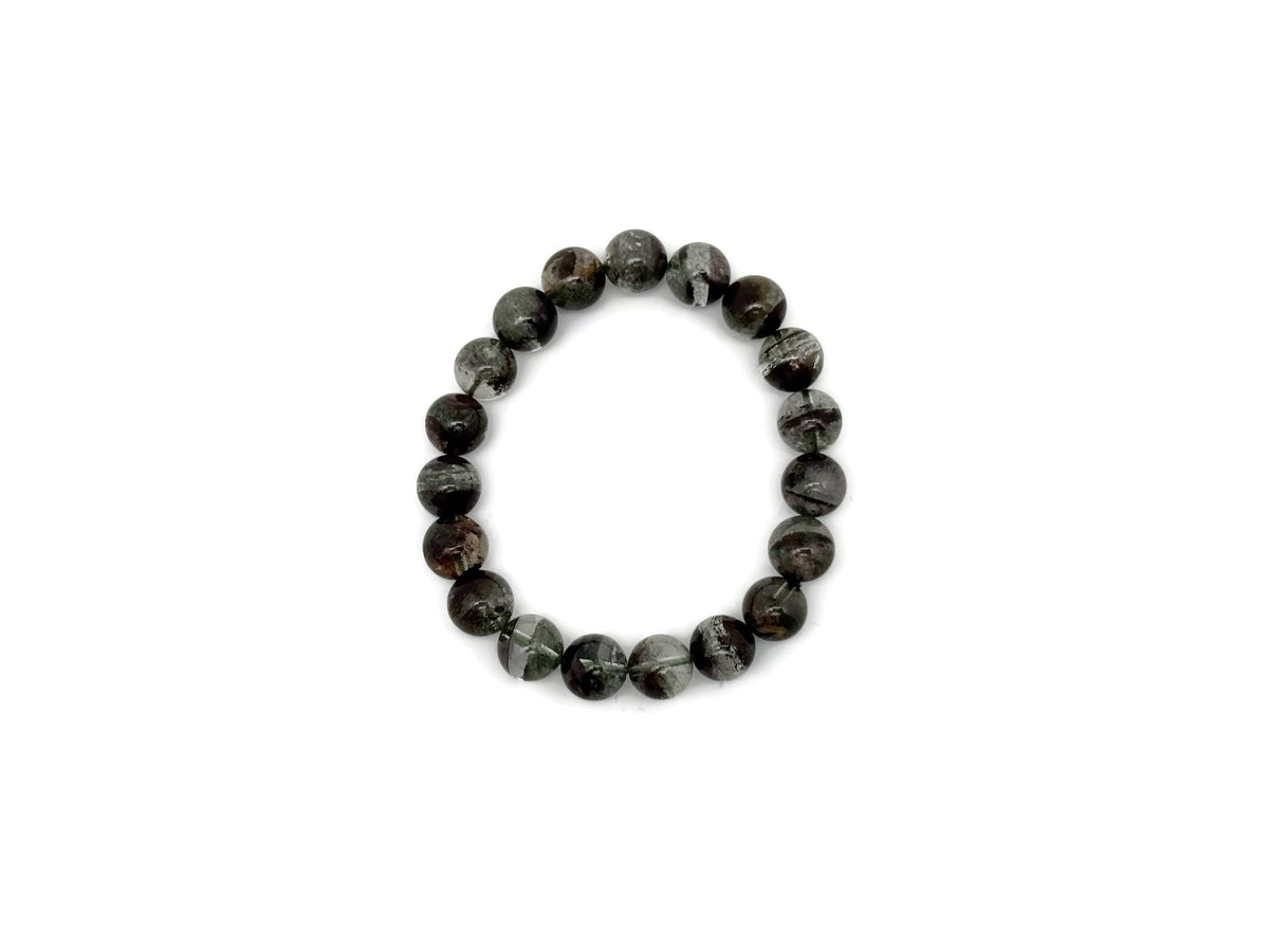 Lodolite Garden Quartz beaded crystal bracelet for men and women, stretchy jewelry with healing gemstone beads.