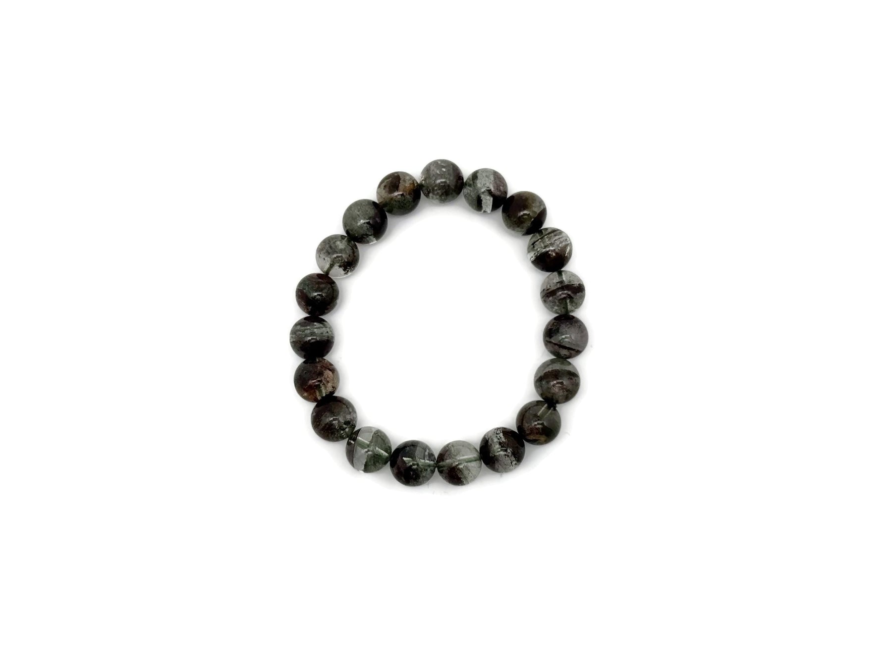 Lodolite Garden Quartz beaded crystal bracelet for men and women, stretchy jewelry with healing gemstone beads.