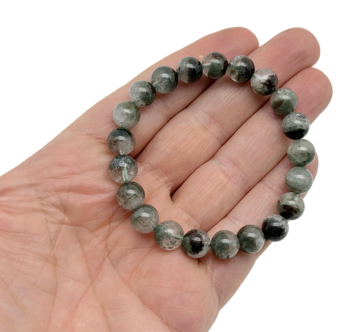 Lodolite garden quartz beaded crystal bracelet for men and women, stretchy jewelry with healing properties by GemstoneGO.
