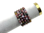 Rainbow tourmaline beaded crystal bracelet for men and women with stretchy design, ideal for crystal healing and stylish accessories.